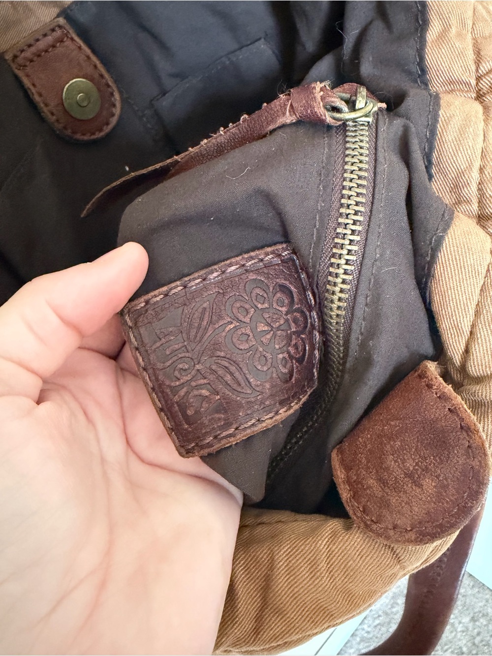 LUCKY BRAND Vintage Brown Leather Sinch Side Tote Shoulder Bag - Picture 9 of 13